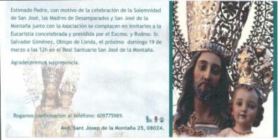 Eucaristia al Santuari de Sant Josep de la Muntanya - 19 de març a les 12h.